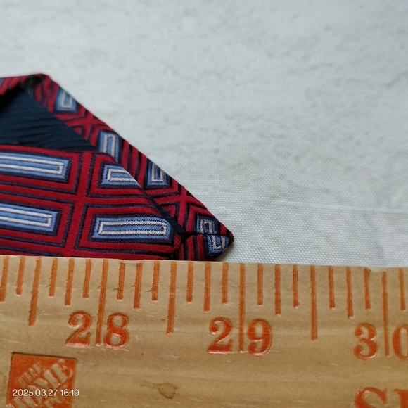 Henry Jacobson Tie Necktie Silk Hand Made Red Blue Geometric Pattern - Picture 7 of 9